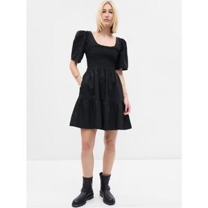Gap Smocked Mini Dress Puff Sleeve Black | Women’s Size S